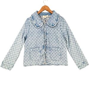 Doe & Rae Light Blue Quilted Tie‑Front Jacket Floral Lined Women’s Medium NWOT